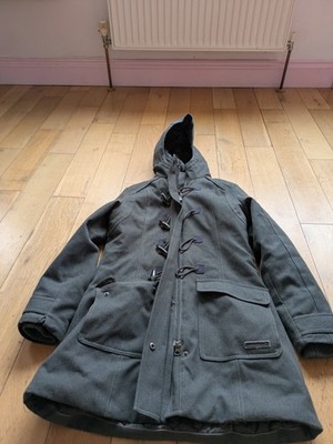 Merrell Ladie Grey OPTI-WARM Duffel Coat Hooded Size Small Toggle Loops Zip
