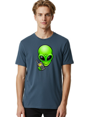 Alien-With-Cell-Phone Mens Graphic Tee, 100% Cotton, Casual Summer Wear