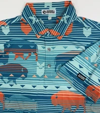 Raised By Coyotes Mens Polo Shirt Size Large Caprock Buffalo Golf Performance
