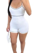 White Tank Leotard Trimmed in Blue Piping Size Small-Medium