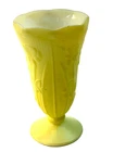 Vintage Yellow Iris Herringbone Pattern Milk Glass 9” Vase Jeannette Glass