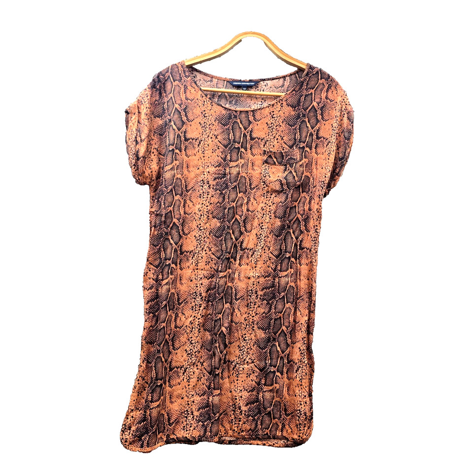 French Connection Dress Womens Shift Mini Size 10 Brown Black Animal Print