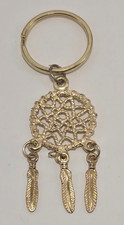 Dream Catcher Keychain 3 Feather Gold Tone Metal