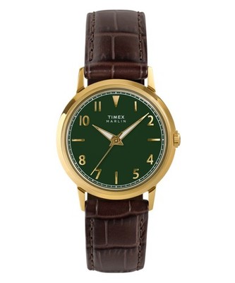 Herrenuhr TIMEX MARLIN TW2Y37800 Leder Braun Gold Grün Vintage