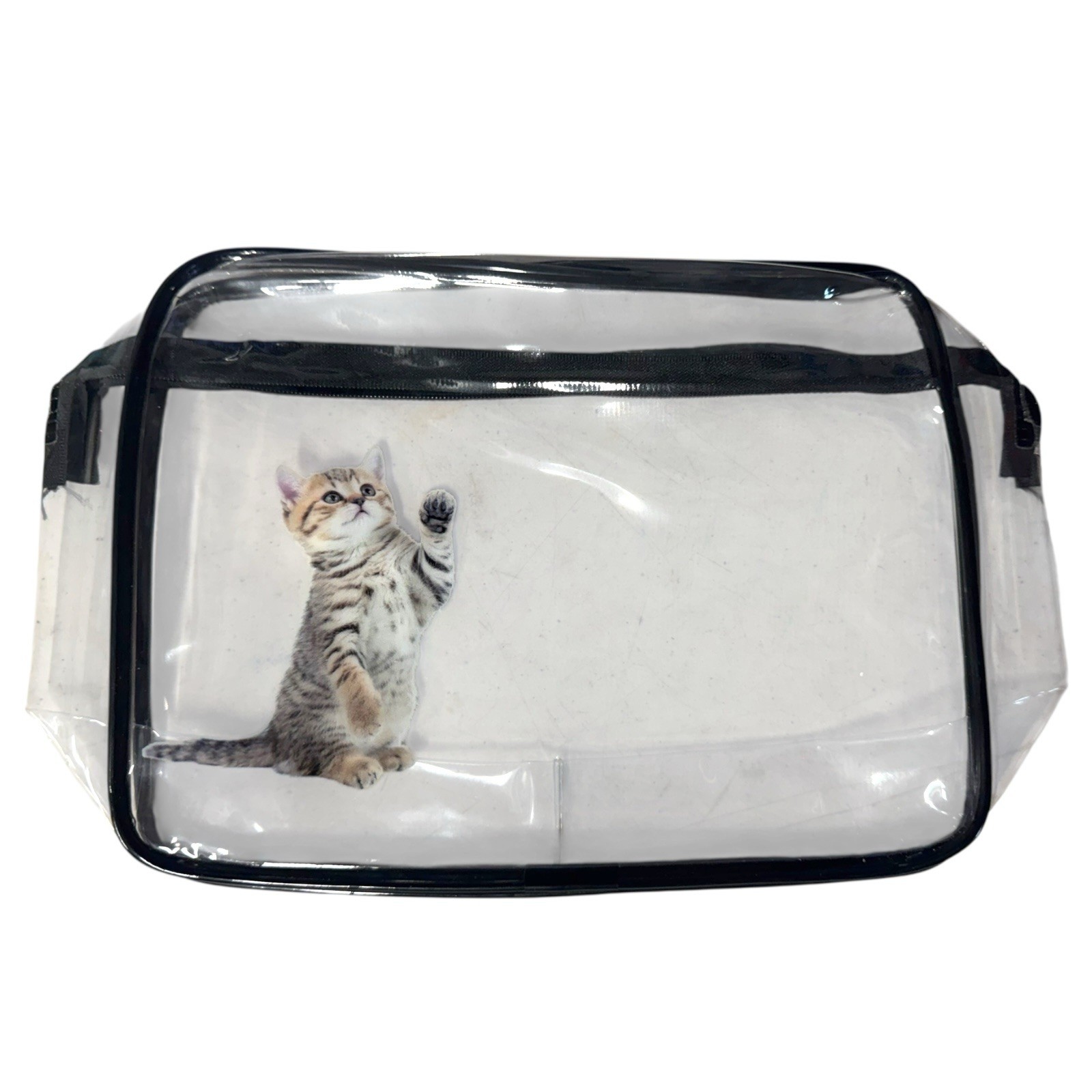 Cat Transparent Cosmetic or School Storage Bags Set of 3 Zippered Top 9.5 in