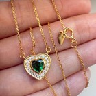 925 Sterling Silver Necklace 5mm Heart Emerald Gemstone Zircon Pendant Women — photo 5