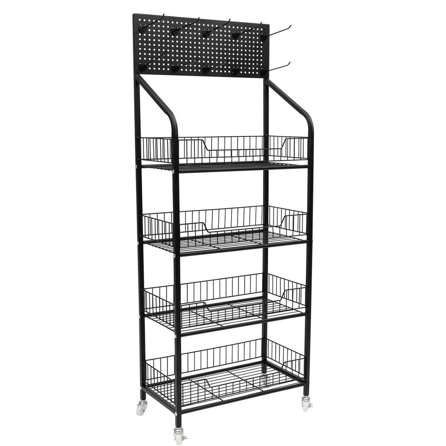 IAJXWI 20-0660-1 Storage Shelf with Wheels Black Metal 4-Tier Retail Display 9190₽