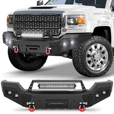 Front Bumper For 2015-2019 GMC Sierra 2500/3500 HD W/Winch Plate & LED Lights