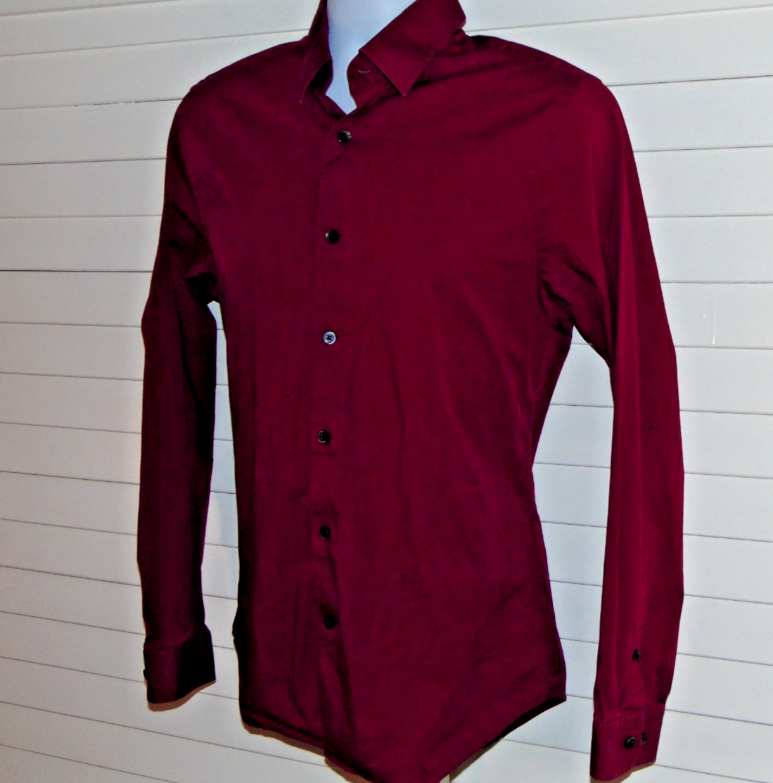 Express 1MX Fitted Deep Red Button Down Men's Shi… - image 2