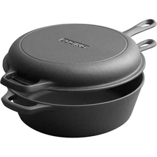 2-in-1 Pre-Seasoned Cast Iron Dutch Oven Pot with Skillet Lid Set 10" 3QT Pot