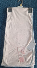 Mothercare pink jersey blanket Bunny motif bows reverse stripes New