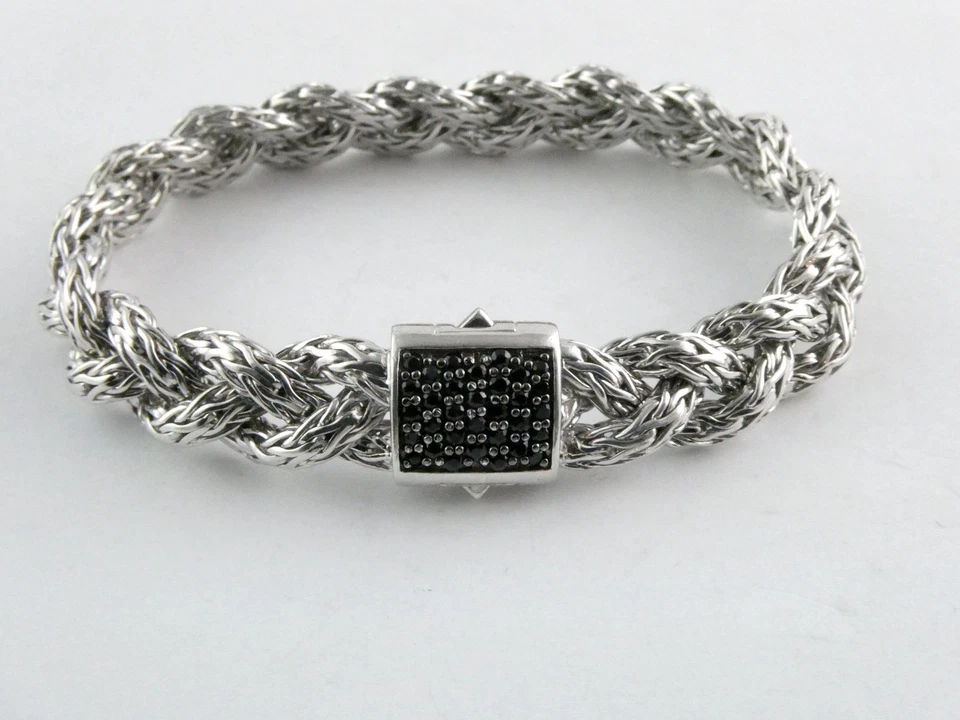 Brazalete de cadena de plata esterlina John Hardy con cierre tachonado de zafiro negro de 7 pulgadas Foto 2 de 4