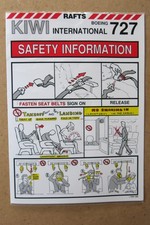 Safety Card - KIWI INTERNATIONAL  AIR LINES - B727 rafts (1992) ++ RARE !! ++