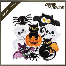 Halloween Animal Embroidered Iron on Patches Set 8 Assorted Ghost Bat Spider Cat