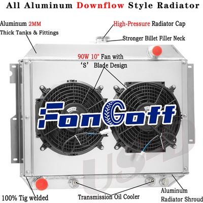 4 Row Radiator Shroud Fan Fit 1967-1970 Chrysler 300 1966-1970 Dodge Monaco AT