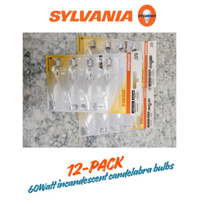 SYLVANIA  60W Double life 3 pack -12 bulbs 120volt 60B10CDLBL/4 10540 CANDELABRA