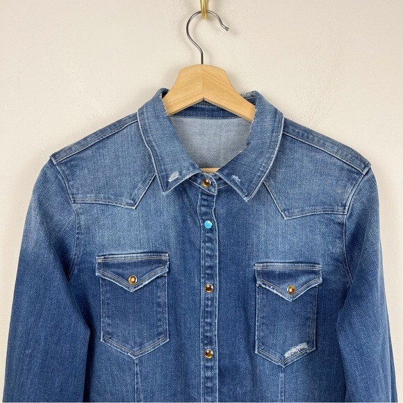 スーツ DONDUP Women Outer DJ441DS0345DHX2W 800 228011 BLUE Dondup Jayl Distressed Turquoise Snap Button Denim Western