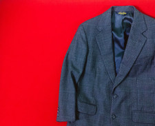 BROOKS BROTHERS Vintage Men 100 Wool Button Blue Jacket Size 38 / 48 Red Check