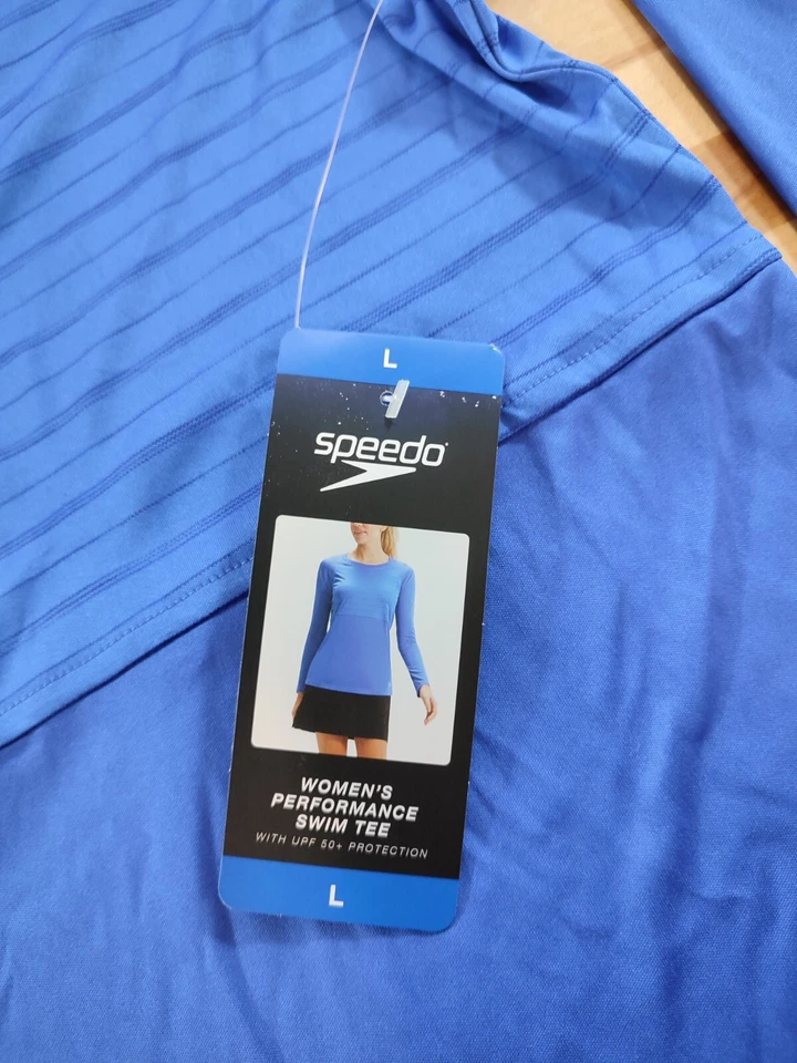 Speedo Women's Performance Swim Tee with UPF 50+ Long Sleeve Shirt, Blue Large - Image 4 of 4