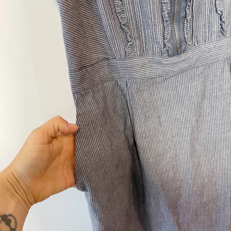 DKNY Jeans Womens Sleeveless Pinstriped Tank Mini Dress Gray XS Smocked Ruffle - Image 3 of 4