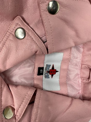 Bike Star Motorcycle Apparel 4T Pink Leather Like Girl's Child USA Biker Jacket - Picture 3 of 6