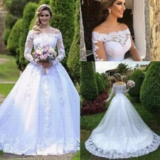 Princess Wedding Dresses Off Shoulder Long Sleeve Chapel Train A-line Bride Gown