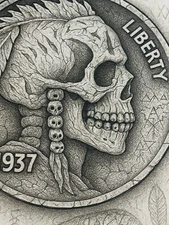 Hobo Nickel Style Skull Art Print (8x10) + Real Buffalo Nickel Practice Coin