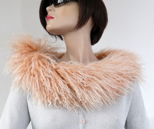 Fur Scarf Tibet Lamb Collar Coat Jacket Apricot Ivory - Picture 2 of 6