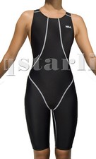Girls Women Female Racing Competition Kneesuit Kneeskin Swimming Swimwear Black