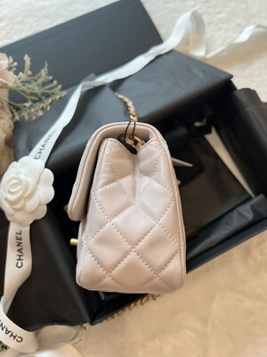 NWT 21B CHANEL 💜 Purple Mini Square Pearl Crush Gold Ball Flap