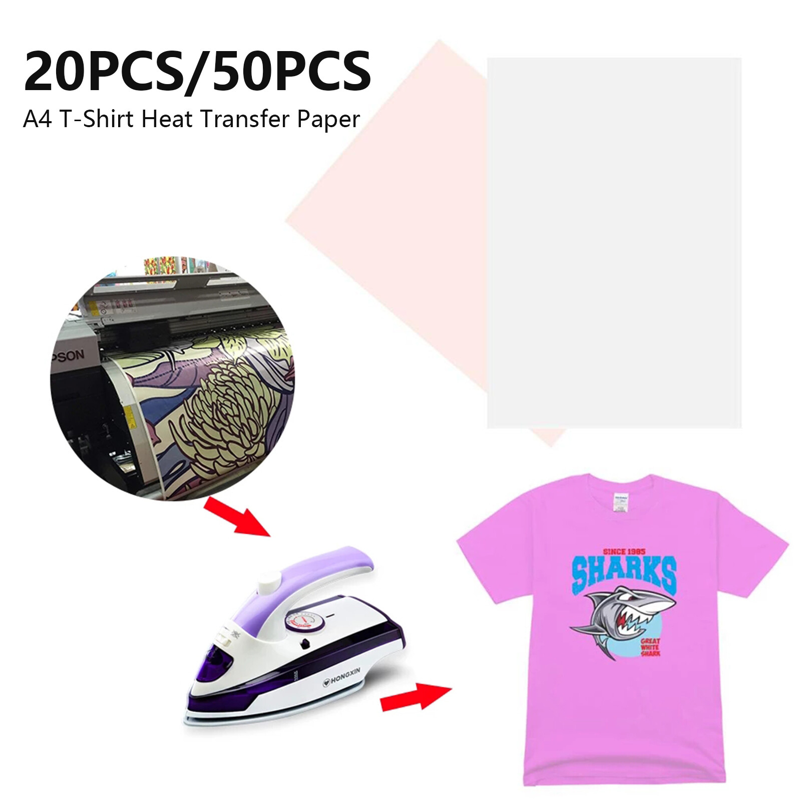 50PCS Heat Transfer Paper TShirt Inkjet Iron on Sheet Light Fabric DIY Supplies eBay