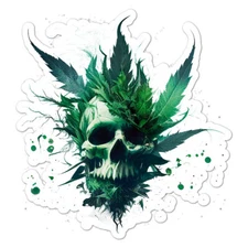 Marijuana Weed Skull, Vinyl Decal Sticker, Indoor Outdoor, 3 Sizes, #9812