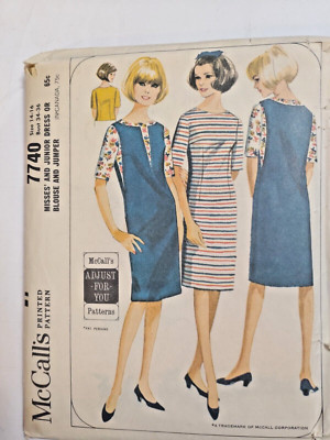 Jumper Dress Blouse 14 16 McCalls 7740 Sewing Pattern VTG McCall's Sheath V Neck