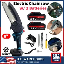 8" Mini Cordless Electric Handheld Chain Saw Power Wood Cutter Tools 2 Batteries