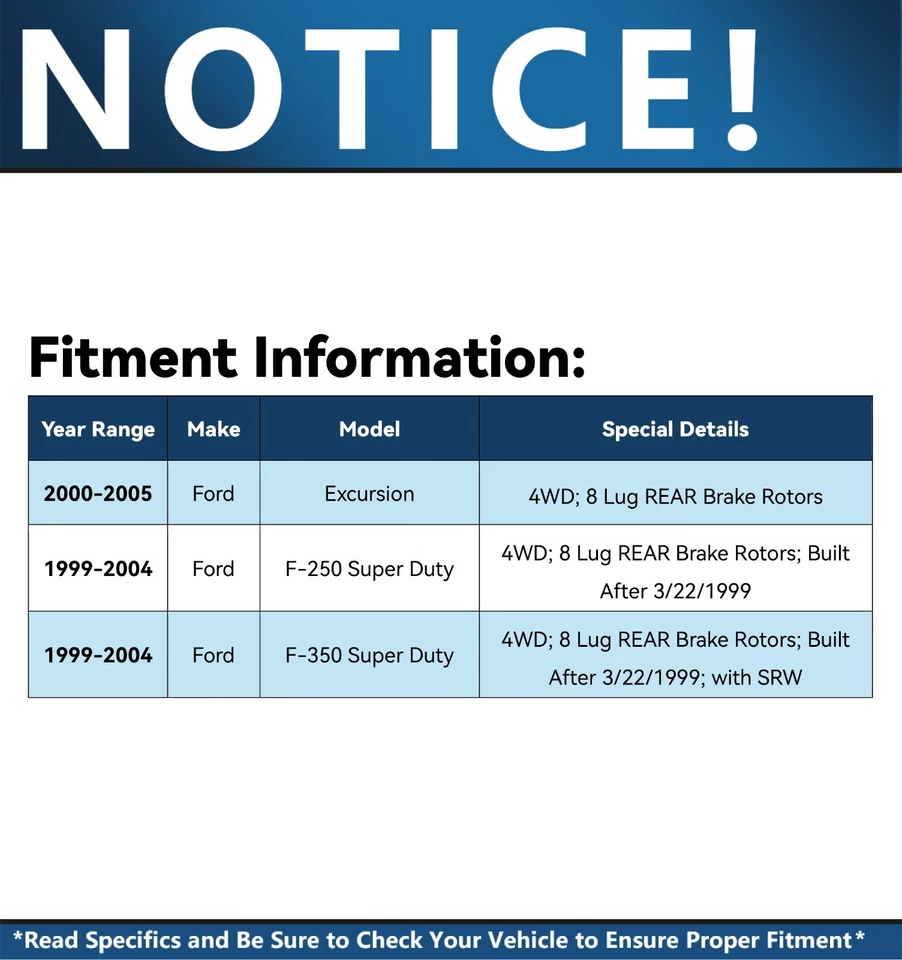 4WD Front Rear Rotors Brake Pads Kit for Ford F-350 F-250 Super Duty Excursion - Image 2 of 4