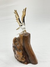 Vintage blown ￼Glass & gold perched eagle ￼driftwood pedestal 6.5” tall 22k gold