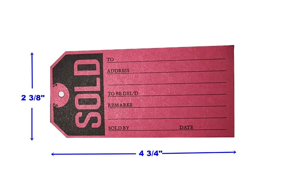 100 pcs SOLD Tags 4 3/4" x 2 3/8" Retail Inventory Garage Sale Swap