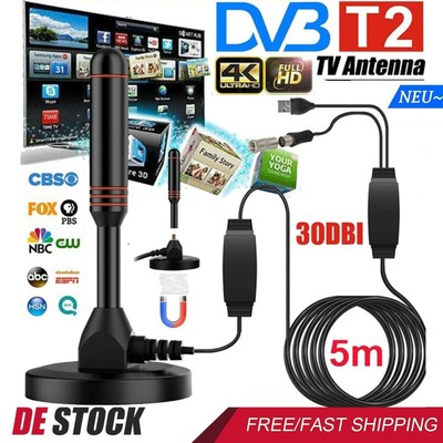 DVB-T2 TV-Receiver Terrestrische,Antenne 5M HD DAB Zimmerantenne+2x Verstärker