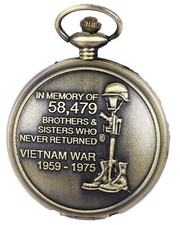 Bronze POW MIA Ornate Men's Pocket Watch  Chain Vietnam War Nam Veteran Gift