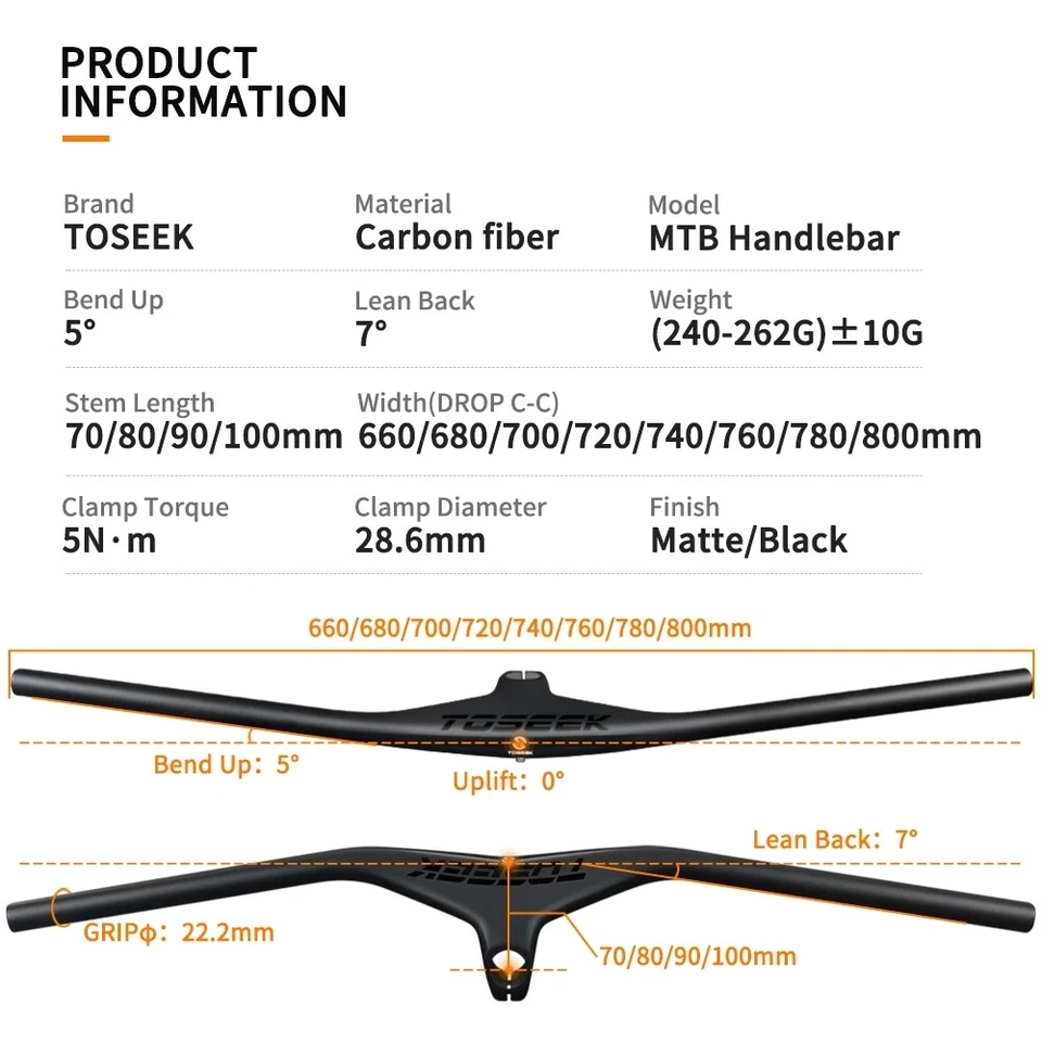 Carbon Fiber integrated MTB Handlebar bike bar stem -17° 28.6mm Diameter 660-800 - Image 3 of 4