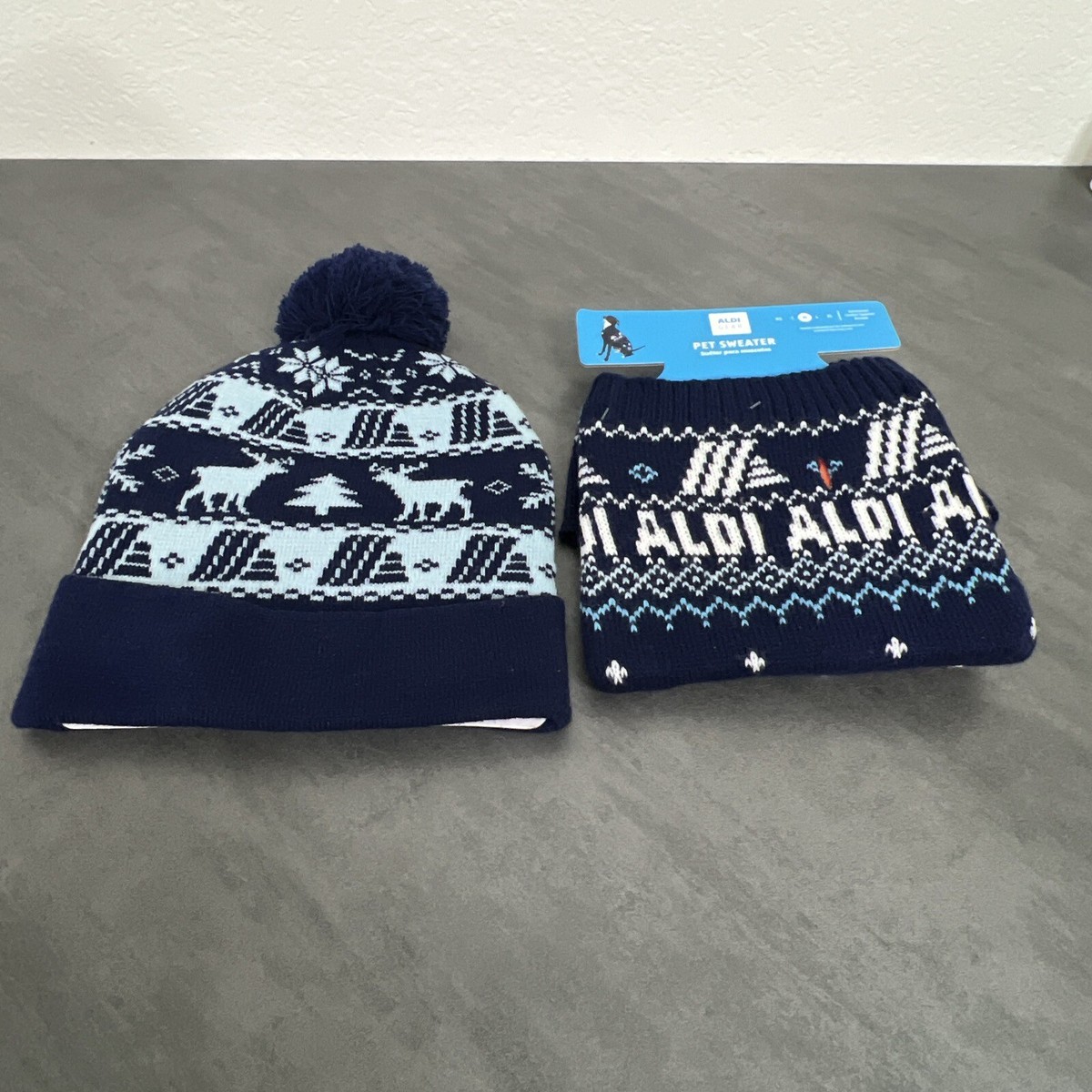 ALDI Gear Christmas Holiday Winter 2023 Pom‎ Beanie & Matching Med Dog Sweater ALDI Gear Christmas Holiday Winter 2023 Pom Beanie  main image 2