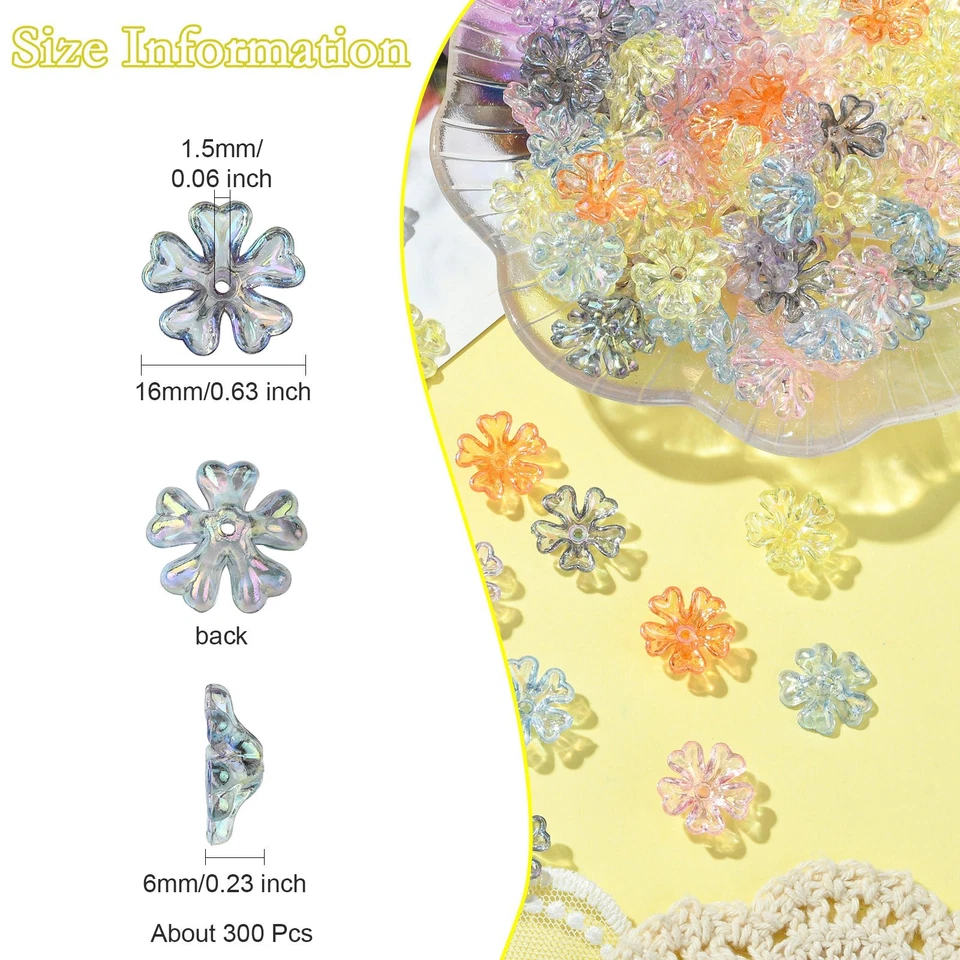 300x Cuentas espaciadoras de flores de pétalos de corazón acrílico tapas extremo para hacer joyas hágalo usted mismo Foto 4 de 4