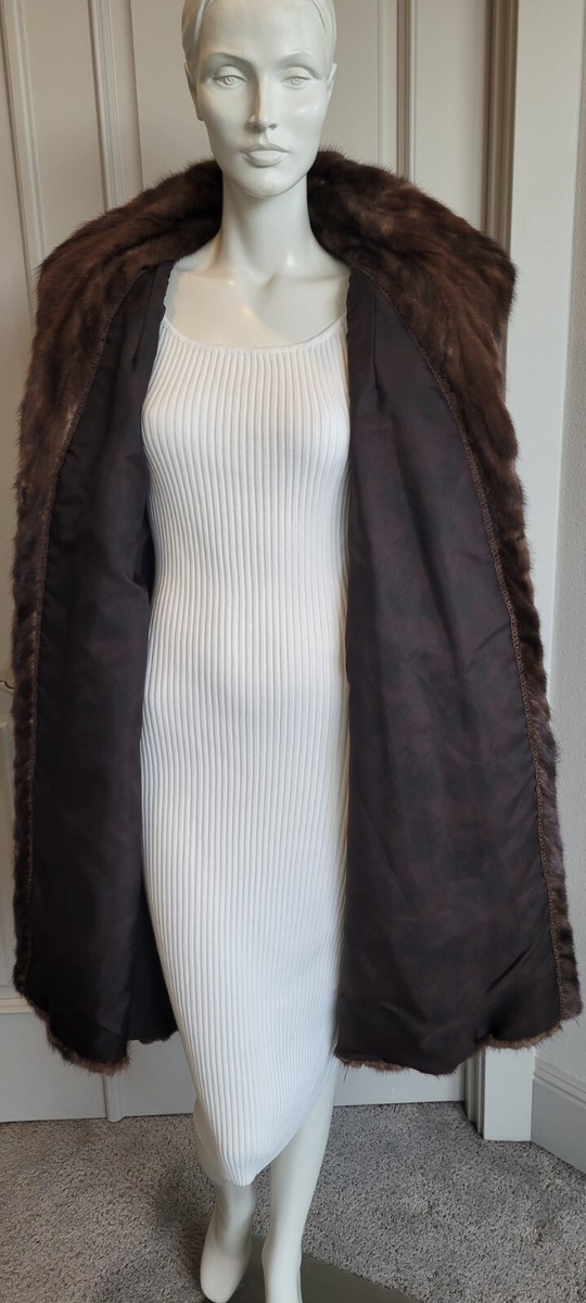 Manteau En Vison Véritable Gris Crème - Longueur Genou, Taille L-XL, Occasion Très Bon état