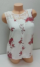Worthington White Pink Floral Hi/Lo Lace Pull On Blouse Top Medium M