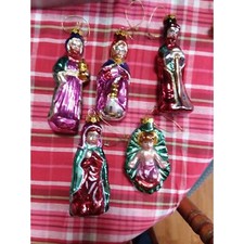 PETROVSKY COLLECTION 5 Blown Glass Painted Nativity Christmas Ornaments