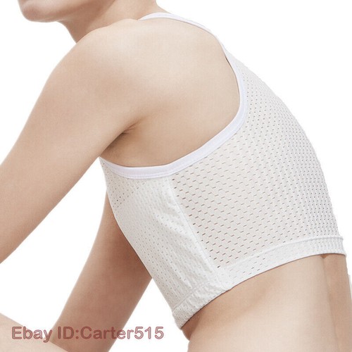 Women Net Chest Breast Binder Tomboy FTM Stretchy Sports Bra Vest Tank Top - Picture 5 of 26