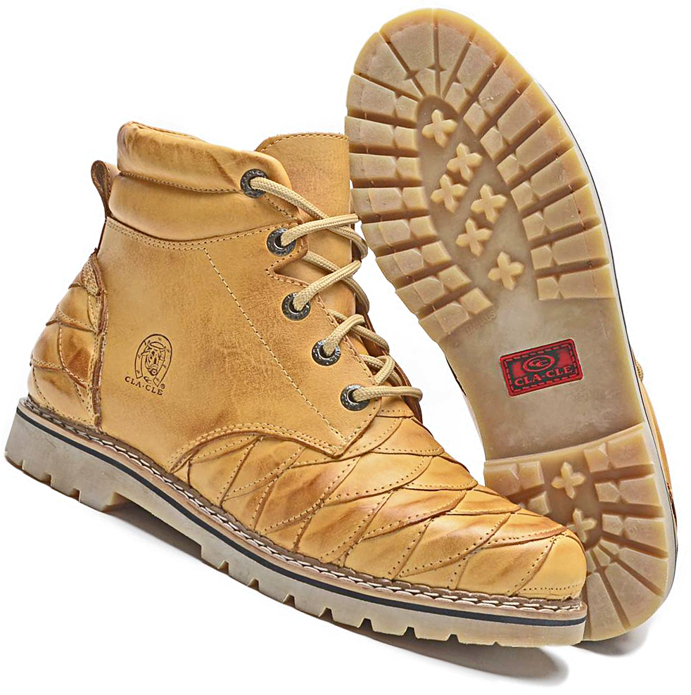 Work Boots for Mens Leather Scales Cowboy Western Beige Handmade