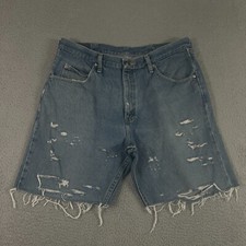 Wrangler Jean Shorts 36 Cut Off Relaxed Fit Jorts Dad Y2K Grunge Medium Wash