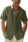 Mens Guayabera Shirt Linen Cotton Embroidered Short Sleeve Cuban Wedding Beach
