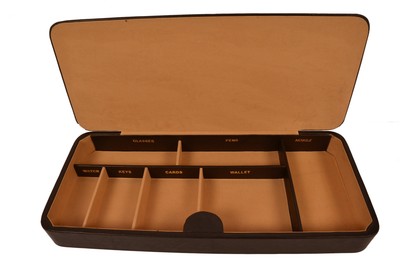 Genuine Leather Brown Large Valet Lid Tray Desk Drawer Organizer